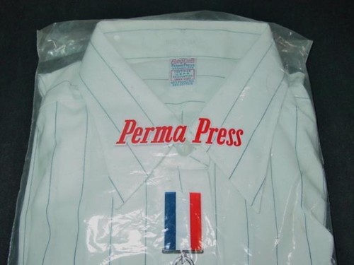 Vintage Flying Cross Blue Striped Uniform Shirt Perma Press - Size 42 (NEW) - Picture 2 of 6