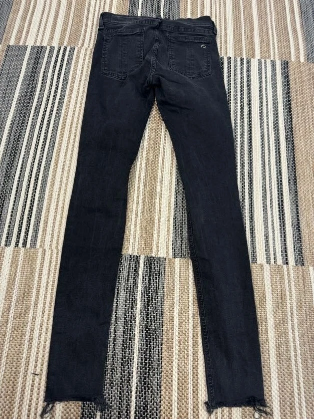 Rag & Bone Womens Legging Denim Jeans Stretch Distressed Raw Black Wash 25 - Image 2 of 4