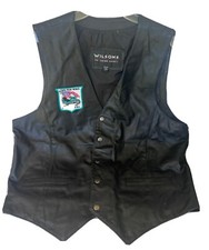 Wilsons Black Leather Men s Biker Motorcycle Vest Large w/patch