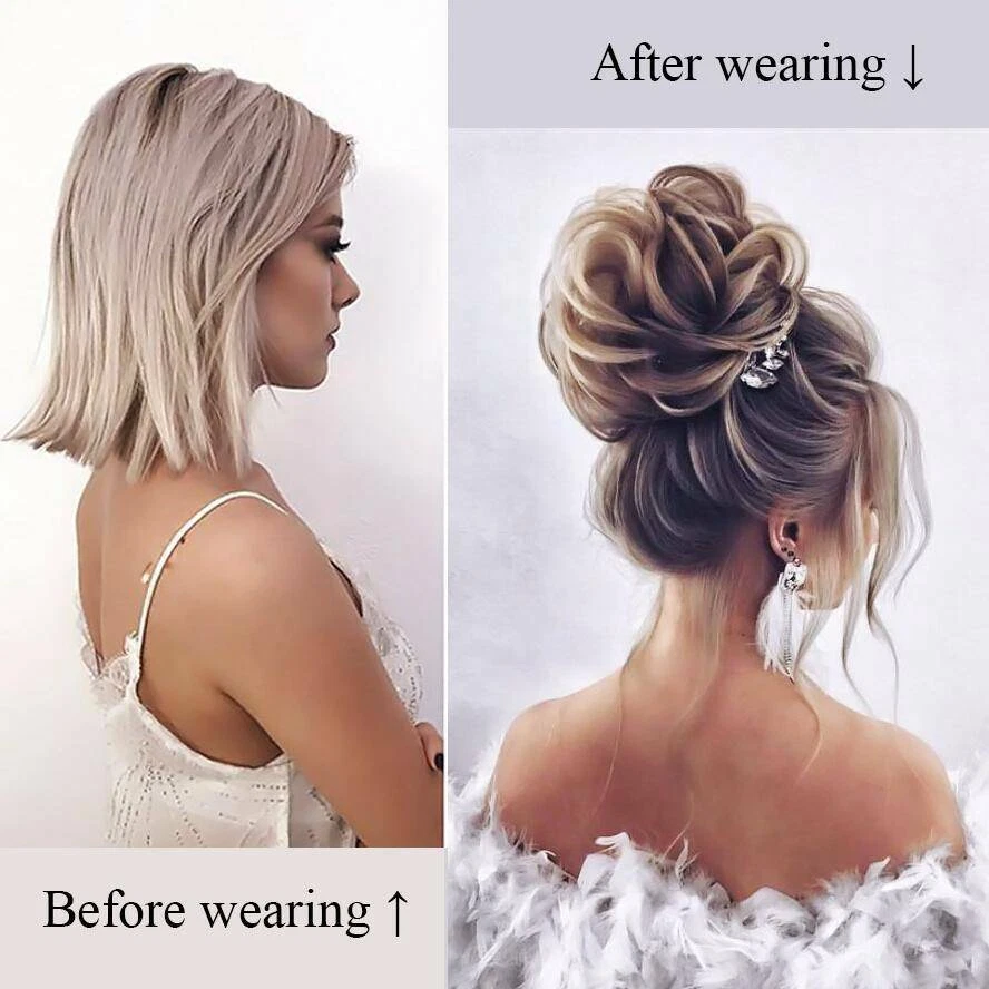 Real Natural Curly Messy Bun Hair Piece Scrunchie Hair Extensions as Human Grey - Image 3 of 4