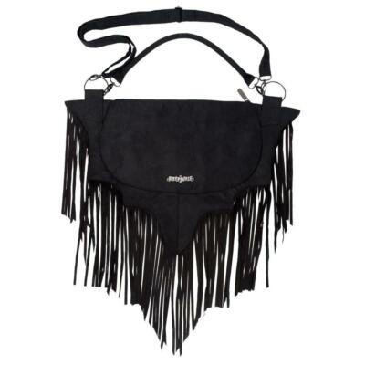 Kreepsville 666 Bat Wing Fringe Large Shoulder Bag Purse Black Faux Suede Gothic