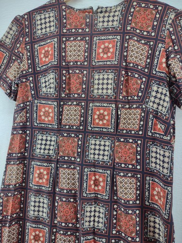 Women Sz Lg Tunic Dress Vintage 70s Handmade Multicolored Short Sleeve Zip Up - Picture 4 of 8