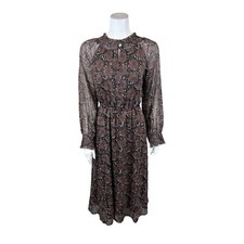 Girl With Curves Woven Blouson Sleeve Midi Dress Black Medallion 2X Plus Size