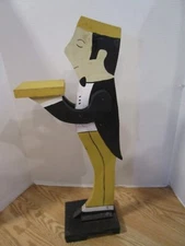 Vintage BUTLER Server Smoking Stand Folk Art Wooden Handcrafted signed 28” tall