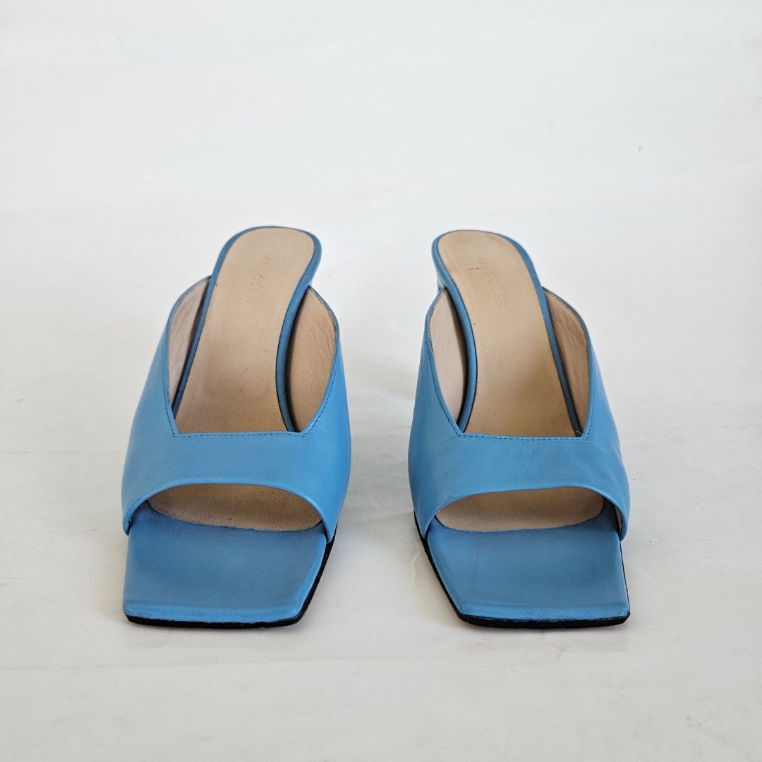 Wandler blue leather square toe Isa High Heel Mule, 38 | eBay