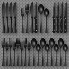 24-Piece Matte Black Silverware Set, Stainless Steel Flatware Cutlery, Kitchen