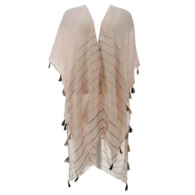 Isaac Mizrahi Live! Tassel Trim Striped Kimono Wrap Blush/Neutral