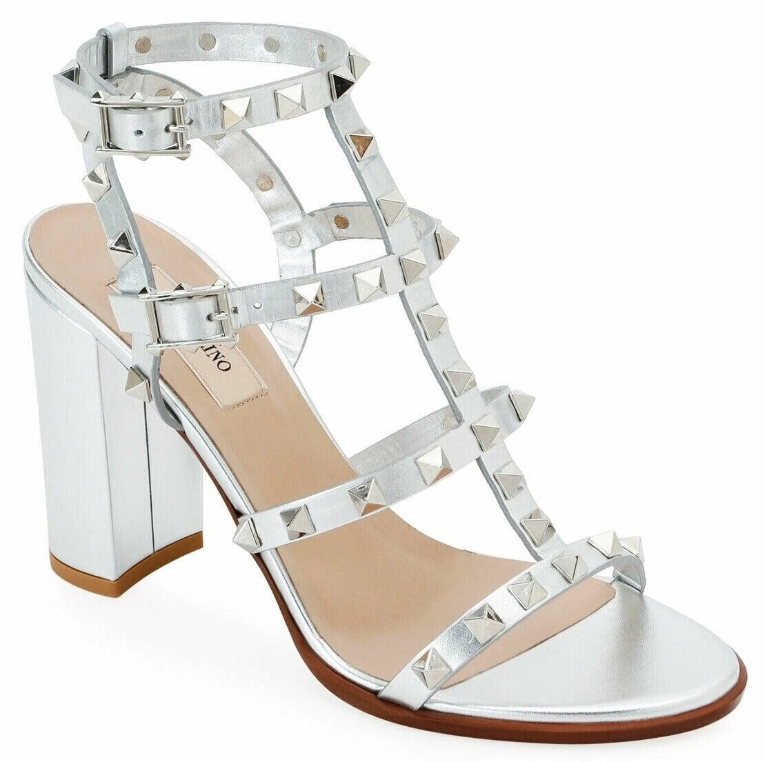 Valentino Rockstud City 90 Silver Stud T Strap Sandal Pump 41 | eBay