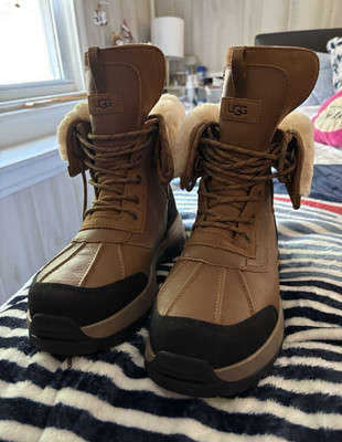 UGG Leather Waterproof Insulated Mid-Calf Lace Up Snow Boots Brown/Black MENS 10