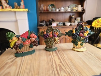 Vintage Gusseisen Türstopper - Obstkorb Füllhorn - Birnen, Äpfel, Ananas