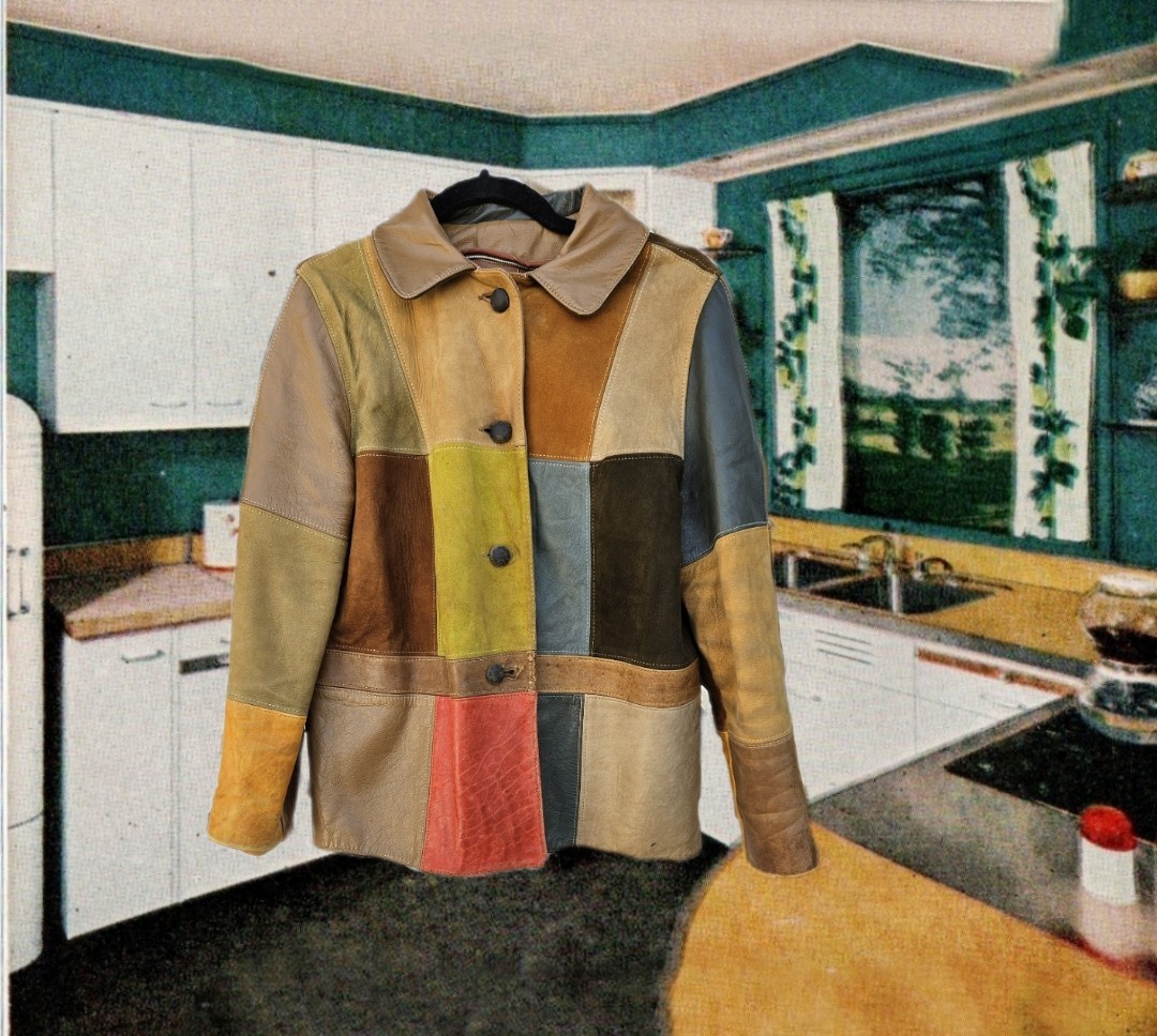 VTG 70S Multicolor Patchwork Leather Button Jacke… - image 1