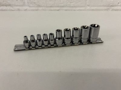 Snap On Tools E-Torx Steckschlüsselsatz E4-E18 gemischter Antrieb 10-tlg Set auf Schiene 210AFLEY