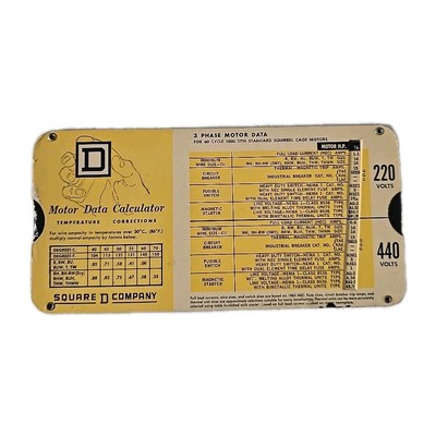 Vintage 1965 Motor Data Calculator Temperature Corrections Square D Company