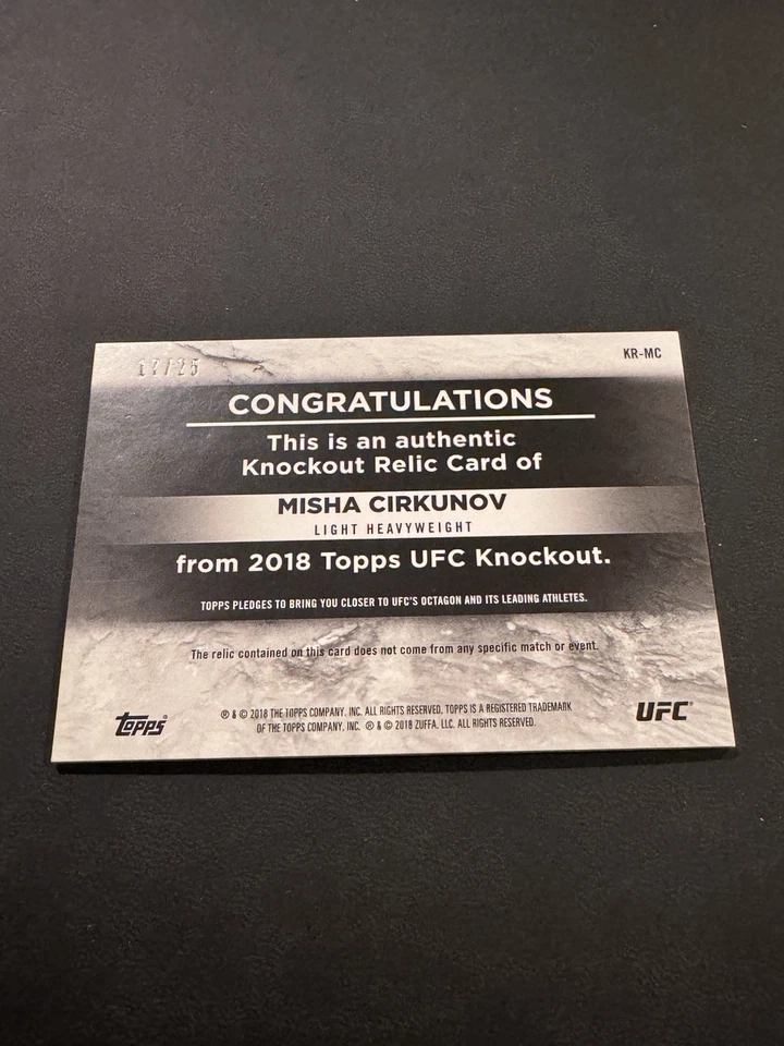 2018 Topps UFC Knockout Misha Cirkunov Knockout Relic PURPLE /25 - Image 2 of 2