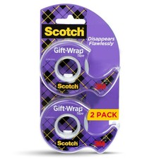 Scotch Gift Wrap Tape 2 Rolls Transparent Satin Finish Strong Hold 600In Each