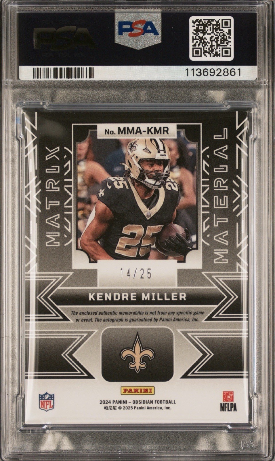 Kendre Miller 2024 Obsidian RPA  /25 Auth Auto PSA 10 🔥🔥🔥POP 1 🔥🔥🔥 view 2