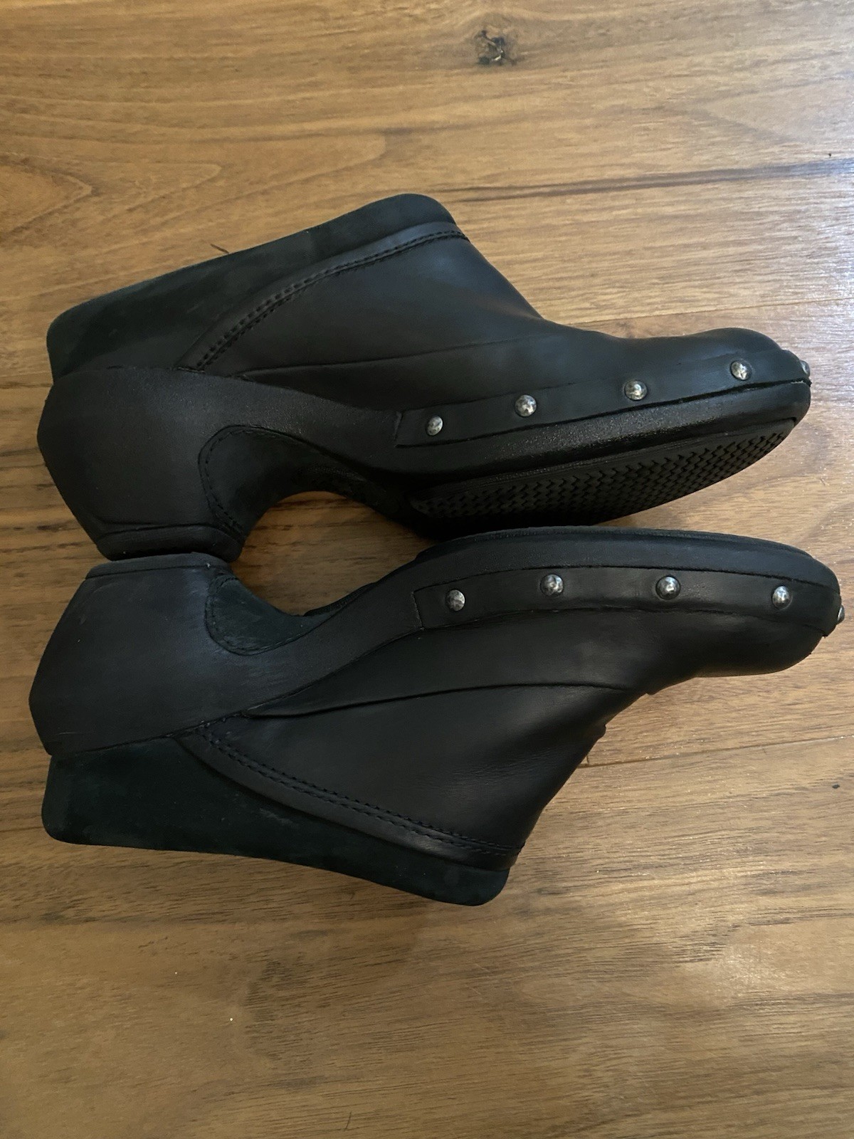 Merrell zoccoli in pelle donna taglia 6 neri scarpe comode con tacco slip on A1