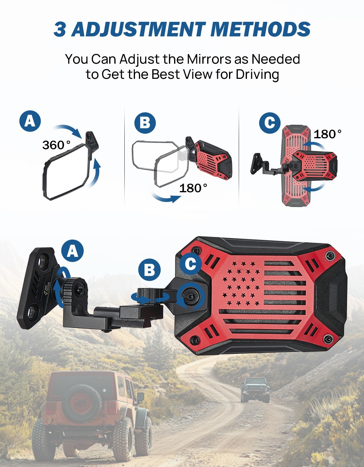 JOYTUTUS Red Side Mirrors Doors On/Off For Wrangler TJ/JK/JKU 1997-2018