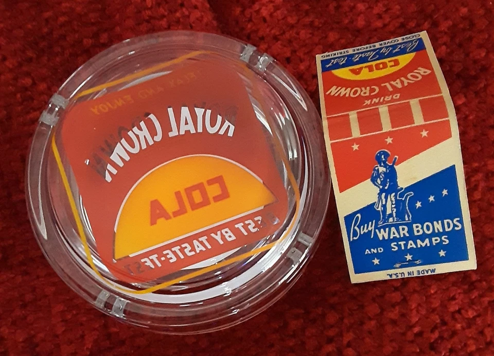 Vintage Royal Crown Cola RC Cola Glass Ashtray & Full 1940's WWII Matchbook - Image 3 of 3