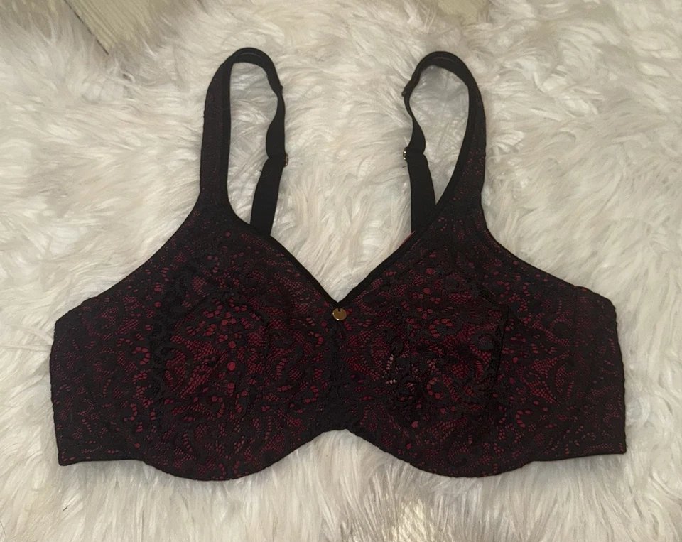 Sujetador minimizador de encaje Lilyette con aros sin relleno para mujer 36C negro rojo descontinuado Foto 2 de 4