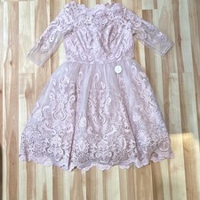 Chi Chi London Pink Lace Floral Embroidered Knee Length Dress UK 12