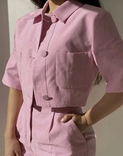 ZARA NEW WOMAN CROPPED BLAZER WITH COVERED BUTTONS PINK Small