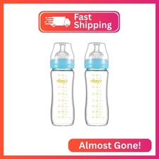 Matyz Glass Breastmilk Baby Feeding Bottle with Nipple, 2 Pack, 8 oz Slim and Li