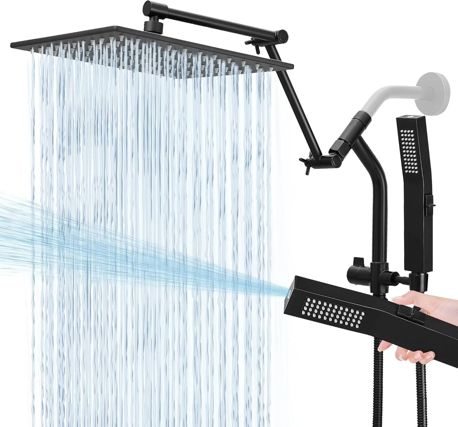 10" Matte Black Rain Shower Head with Handheld & Adjustable Arm