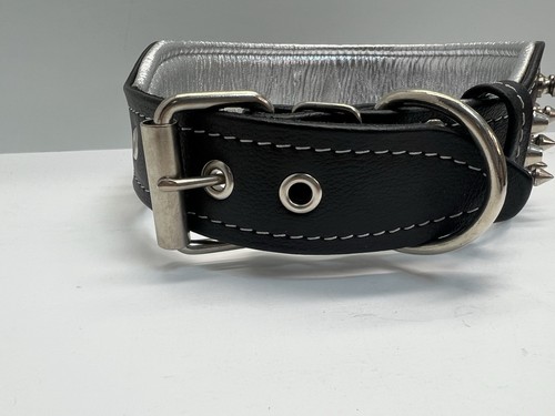 Bestia Crown Black Leather Dog Collar Studs/Spiked Padded Large 19.7- 22.6”Neck - Picture 7 of 8