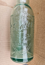 VINTAGE LARGE GOEBEL SHIELD EMBOSSED GREEN / AQUA BEER BOTTLE DETROIT, MICHIGAN