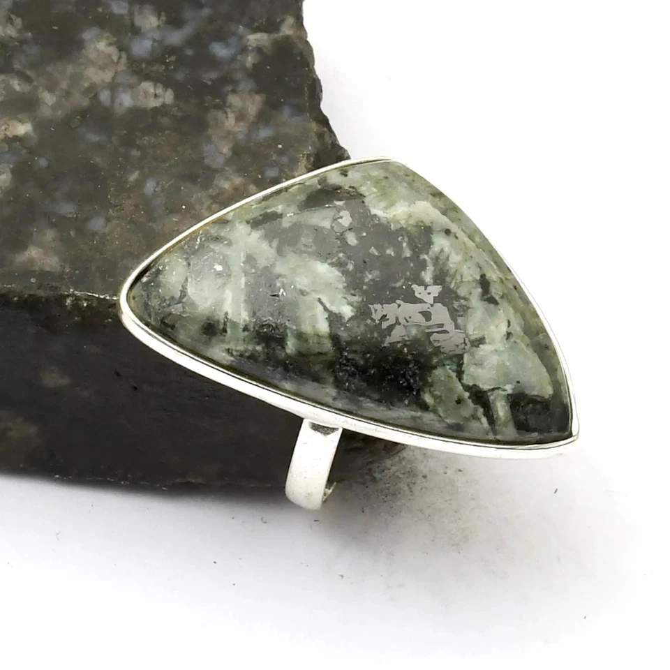 Handgefertigter Meteorit Jaspis Edelstein Ring Schmuck als Geschenk US-Größe 6 AR 33259