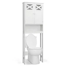 Over The Toilet Space Saver Cabinet Storage with Tower Rack Shelf and 2 Doors