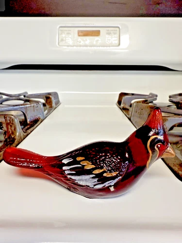 Fenton Glass Bird Cardinal Ruby Red Logo Signed Stacy Williams Vtg - Stunning