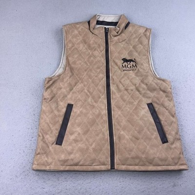 MGM Springfield Jacket Vest Mens Large Brown Ivory Full Zip Reversible Quilted