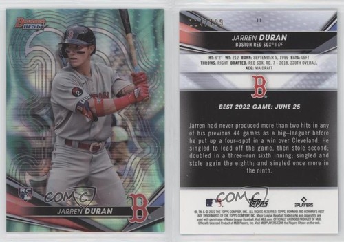2022 Bowman's Best Aqua Lava Refractor 114/199 Jarren Duran #11 s1i - Picture 3 of 3