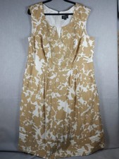 Adrianna Papell Dress Womens 18W Beige Floral Fit Flare Midi Embroidered V Neck