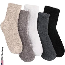 Womens Socks US 6-10 Warm Footies 5 Pairs Cozy Slipper Fluffy Winter Soft Knits
