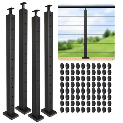 36'' Stainless Steel Cable Railing Posts with Brackets - 4 Pack for Decks