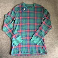 Polo Ralph Lauren Mens Large Waffle Knit Sleepwear Shirt Thermal Red Green Plaid