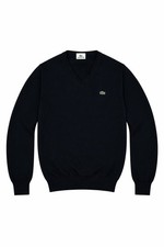 Lacoste Classic V-Neck Wool Jumper Black Size 2 M 100 Wool Sweater