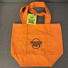 Trader Joe's Mini Halloween Canvas Tote Bag. Orange w/ Black Letters
