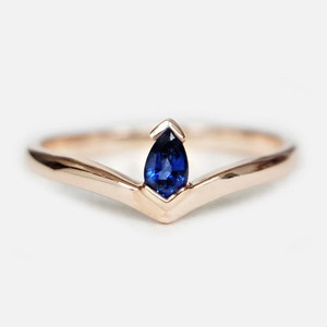 Authentic Natural Sapphire Wedding Ring Dainty V Shape Ring Gold Plated 925 Silver Ring