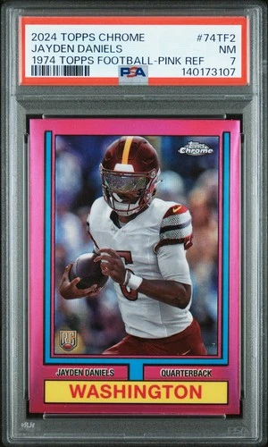 2024 TOPPS CHROME 1974 TOPPS FB PINK REFRACTOR #74TF2 JAYDEN DANIELS RC PSA 7