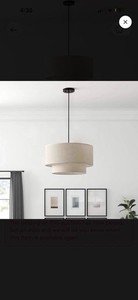 Modern Drum Fabric Pendant Ceiling Light, Beige/Black Cord, Hardwired Indoor