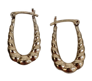 Vintage 9ct Yellow Gold Earrings Creole Style Scalloped Teardrop Hoops 1.24g