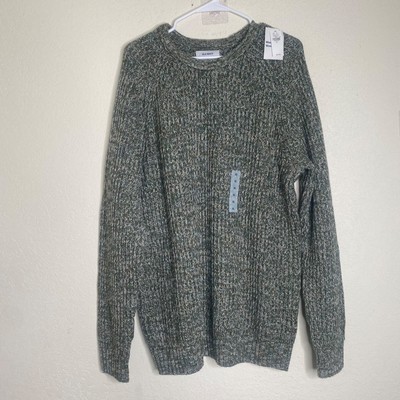 NWT $44 Chunky Cable Knit Sweater XL Green & Gray Ribbed Pullover Fall Winter Co