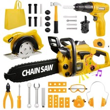 Kids Tool Set 37 PCS with Electric Toy Chainsaw Drill Circular Saw with Reali...