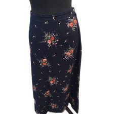 Vintage Crazy Horse Liz Claiborne floral Linen Blend Maxi Skirt Size10 Navy Blue