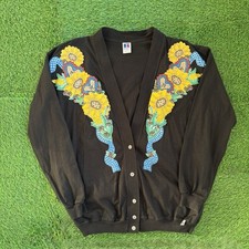 Vintage 90s Russell Athletic Daisy Kingdom Cardigan Black Adult L/XL Made In USA