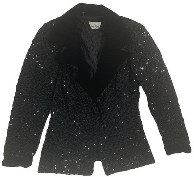 Henry Higgins Elegant Vintage Black Sequined Blazer Jacket Women's Long Sleeve